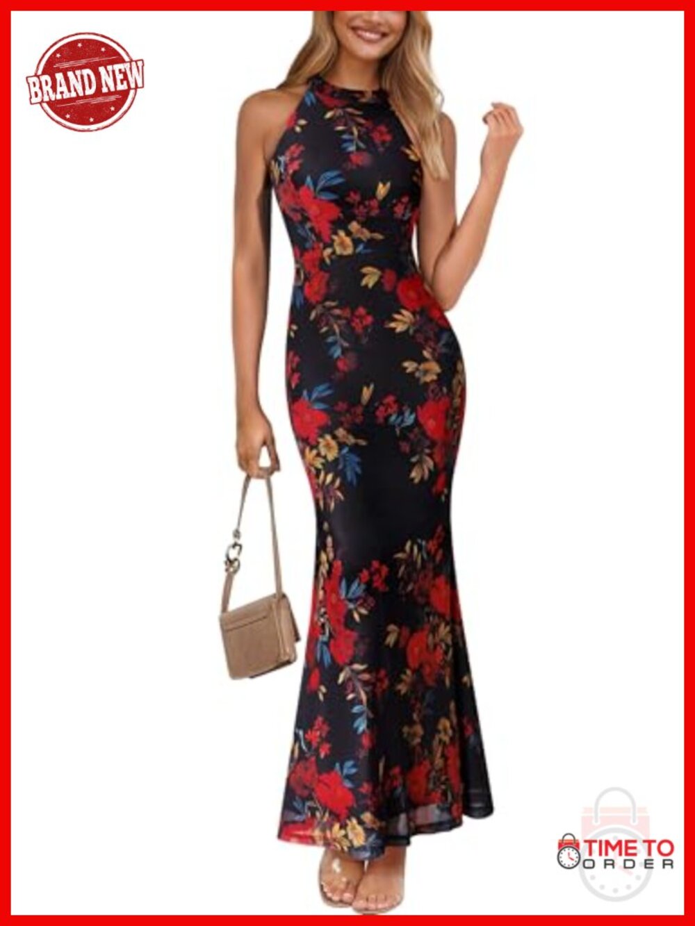 Halter Neck Bodycon Maxi Dress Sleeveless Fishtail Formal Evening Gown